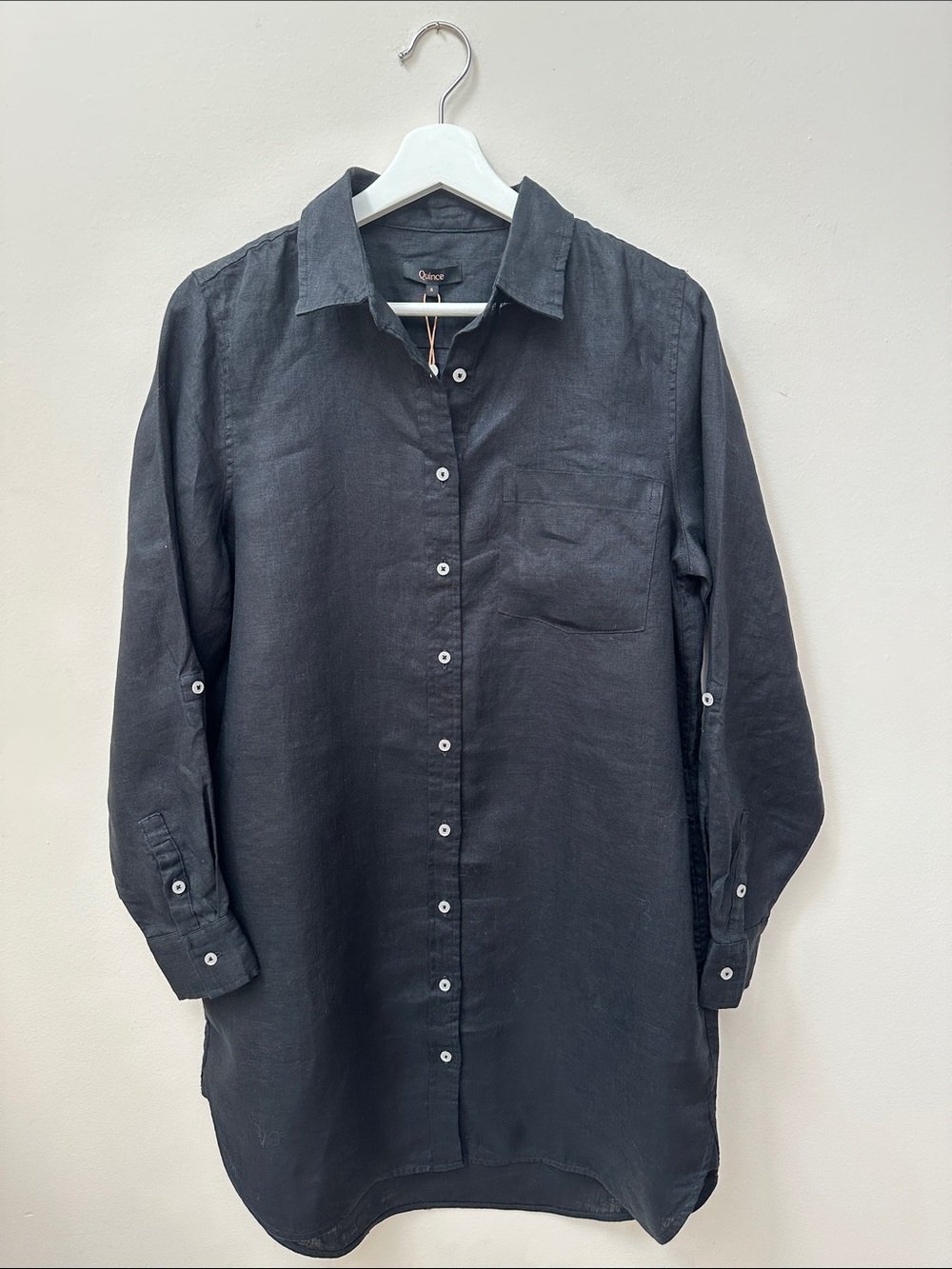 NWT Quince Black Long-Sleeve Linen Shirt Dress